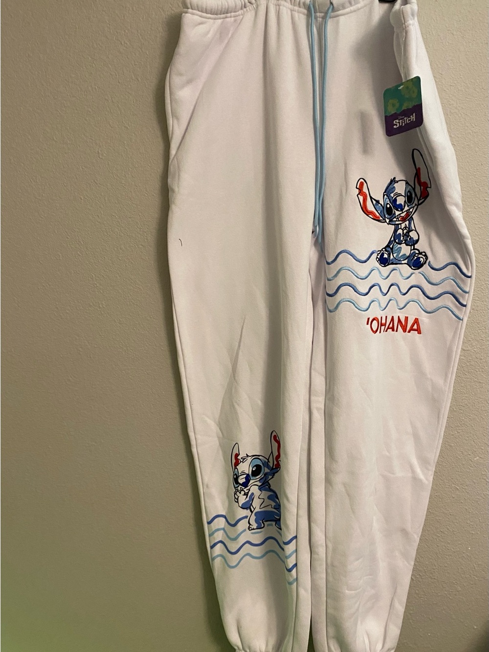 Disney White Lounge Pants with Blue & Red Stitch Graphic - multiple sizes - Picture 2 of 6